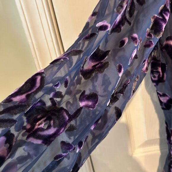 Vintage Navy Purple Velvet Burnout Sheer Boho Peasant Dark Fairy Blouse XL - Picture 6 of 13